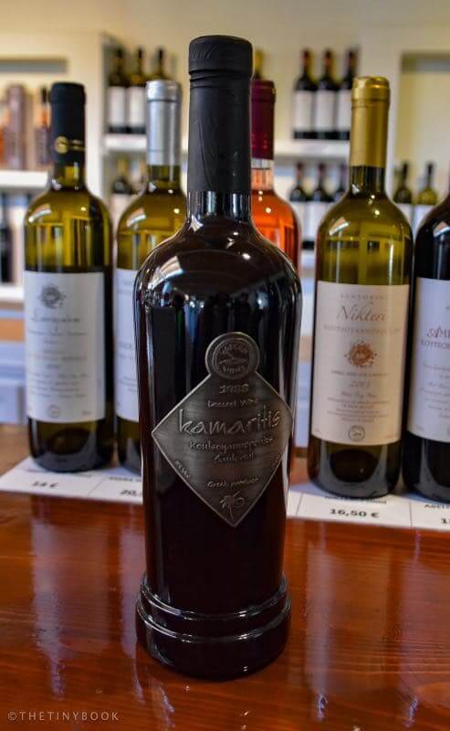 Bottle of Kamaritis wine from Santorini