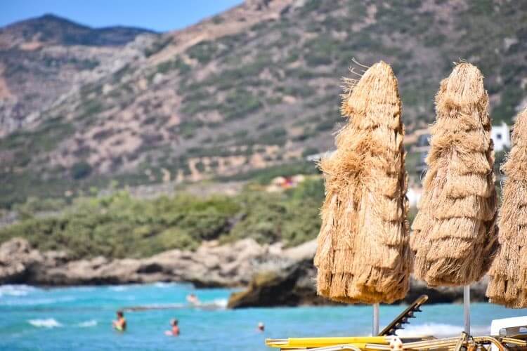 Big beach umbrellas Falassarna, Crete