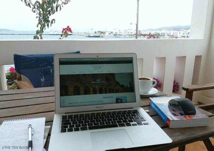 Working on the balcony with the view of Antiparos.