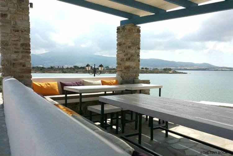 Kouros village in Antiparos, Breakfast area, view of the sea.