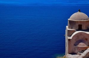 GREECE - SANTORINI - SEA - CHURCH BY THE SEA