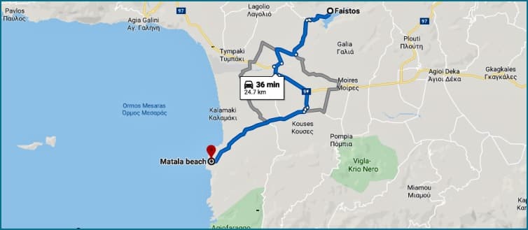 Matala - Festos Map, Crete island