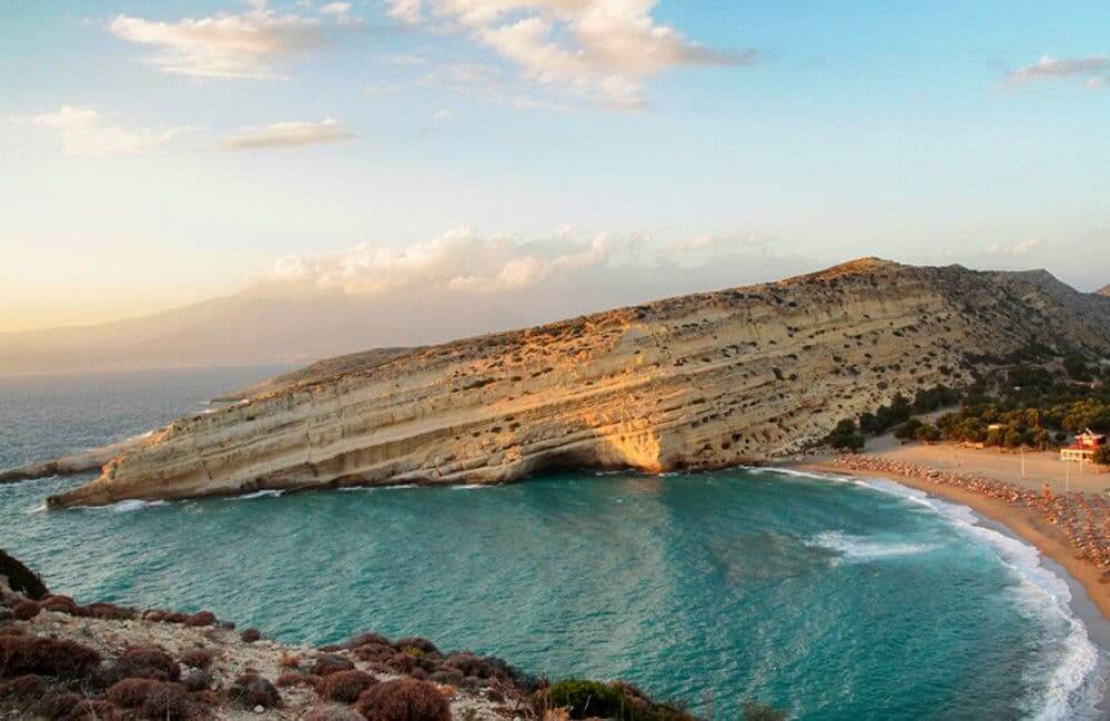 beach, sea, caves, Matala, Crete