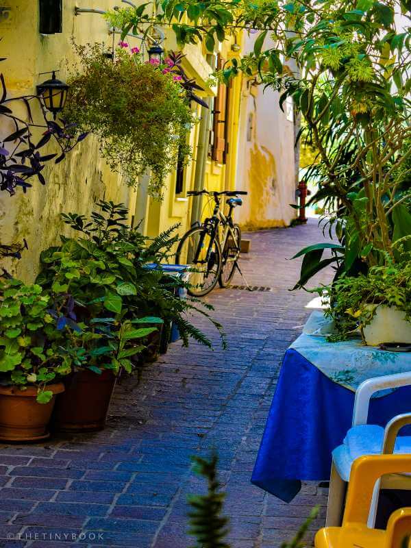Chania-Crete-Alley-with-flowers-Splantzia