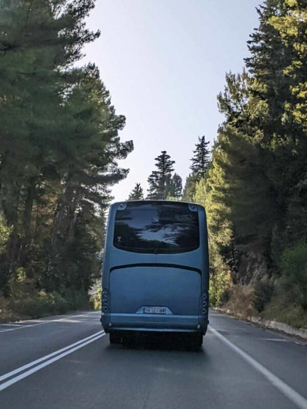 Bus on the road in Crete.
